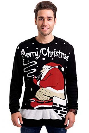 Arvilhill Xmas Mens Winter Knit Funny Jumper Ugly Long Sleeve Pullover Sweater Blue Deer M