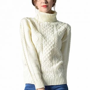 VERYCO Womens Ladies Cowl Polo Neck Chunky Cable Knit Baggy Jumper Sweater Pullover Top (L, Creamy White)
