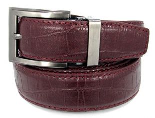 Men's Crocodile Embossed Leather Belt with Nickel Buckle