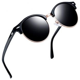 Joopin Semi Rimless Polarized Sunglasses Women Men Retro Brand Sun Glasses (Shiny Black)