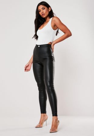 Black High-Waisted Coated Skinny Jeans