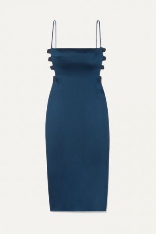 Blue Satin Midi Dress