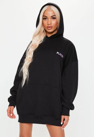 Playboy x missguided - Black oversized girls print hoodie