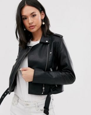 Faux Leather Biker Jacket in Black