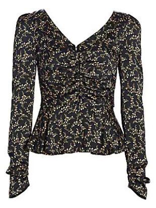 Jonathan Simkhai - Floral Ruched Hammered Stretch-Silk Puff-Sleeve ...