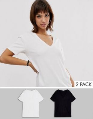 2 Pack Basic V-neck T Shirts In Black And White-multi
