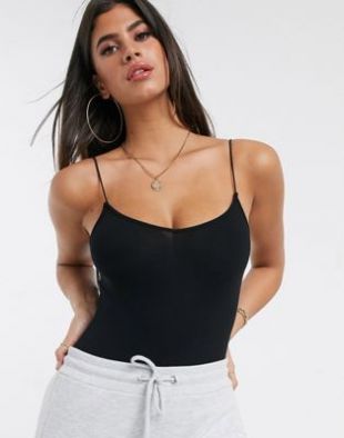 Spaghetti Strap Cami Bodysuit In Black