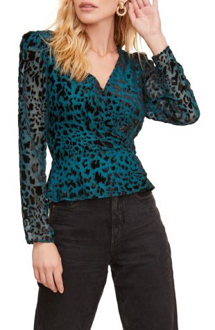 The Label Leopard Burnout Wrap Top