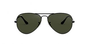 Ray-Ban RB3025 Aviator Classic Sunglasses, Black/Green, 58 mm