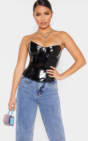 Petite - Top corset noir en vinyle