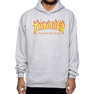 THRASHER Flame - Sudadera con Capucha, Color Gris - Gris - Large