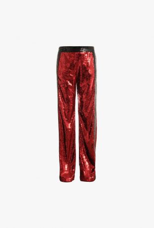Cara Delevingne Black and Red Sequined Sweatpants