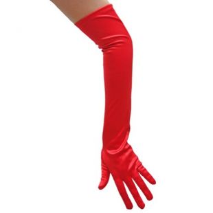 Red Satin Gloves (Opera Length) - Formal, Wedding, Theatrical, Costume Party