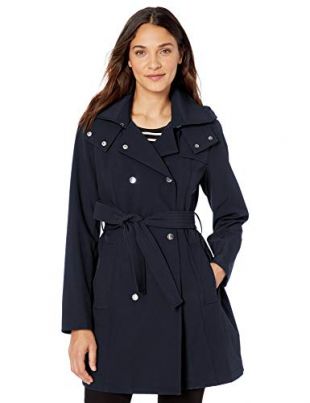 Vince Camuto - Abrigo Impermeable con Capucha extraíble para Mujer - Azul - Medium