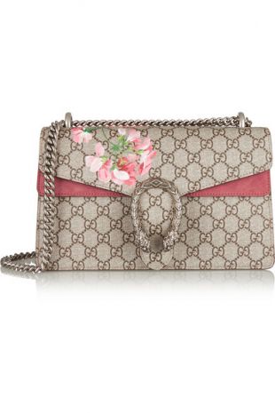 Dionysus Blooms Small Printed Coated Canvas And Suede Shoulder Bag