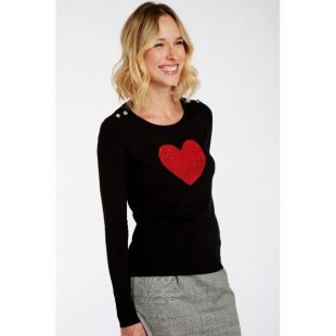 Pull manches longues, coeur en sequins