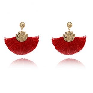 AMCHIC Tassel Fan Statement Colorful Carved Gilded Silky Thread Fashion Earrings for Women Dangle,Fringe Ethnic Drop Earring,Gift for Summer/Birthday/Daily
