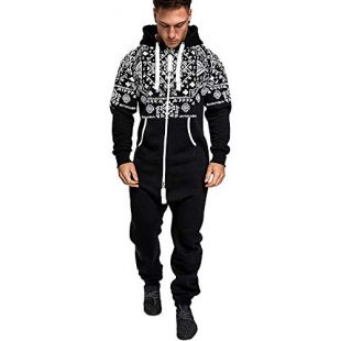 aliveGOT Mens Fashion Christmas Holiday Hooded Jumpsuit Onesie One Piece Non Footed Pajamas