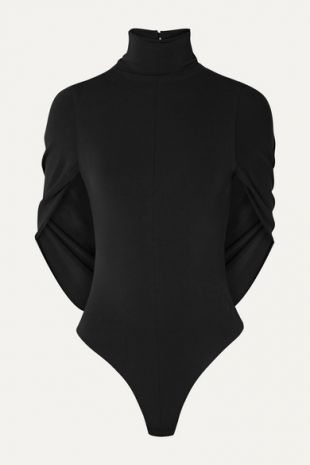 Cape Effect Stretch Jersey Turtleneck Thong Bodysuit