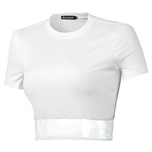 Allegra K Women's Clear Crop Tee Shirt Junior Teen Short Sleeves Summer Basic Casual Top Sweatshirt