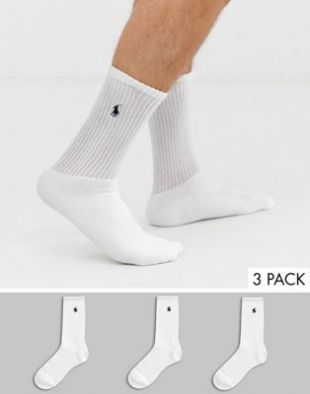 Polo Ralph Lauren - Lot de 3 paires de chaussettes de sport - Blanc | ASOS