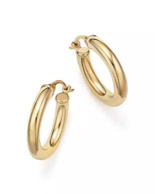 14K Yellow Gold Tube Hoop Earrings
