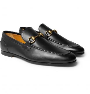 Gucci - Black Jordaan Horsebit Burnished-Leather Loafers