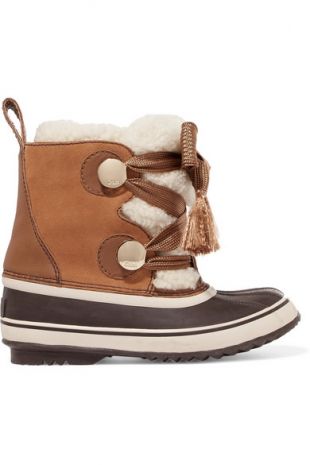 Sorel Crosta Leather Trimmed Suede And Shearling Boots