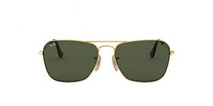 Ray-Ban RB3136 Caravan Square Sunglasses, Gold/Green, 55 mm