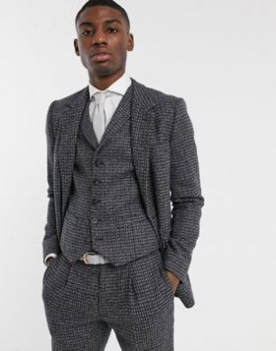 ASOS DESIGN - Veste de costume slim en tweed 100% laine d'agneau - Bleu et gris | ASOS