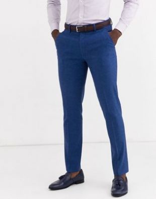 ASOS DESIGN - Pantalon de costume de mariage coupe slim en coton et lin mélangés - Bleu chiné | ASOS