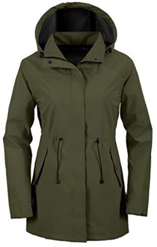 Trench Rain Jacket Hooded Coat Casual Wear Army Green