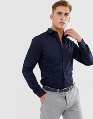 Jack & Jones - Chemise slim stretch habillée haut de gamme - Bleu marine | ASOS