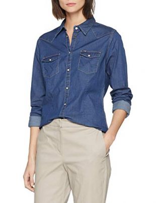 Wrangler Slim Western Shir, Camicia Donna, Blu (Dark Stone Vz2), Small