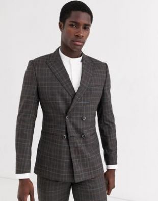 Jack & Jones - Premium - Veste de costume croisée à carreaux - Gris | ASOS