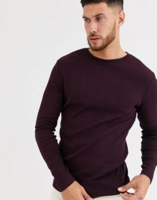 River Island - T-shirt côtelé à manches longues - Rouge | ASOS