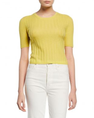 vince - Vince Crewneck Elbow-Sleeve Ribbed Cashmere Pullover