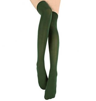 ONEFIT Women's Opaque Solid and Striped Thigh High Stockings Socks Green