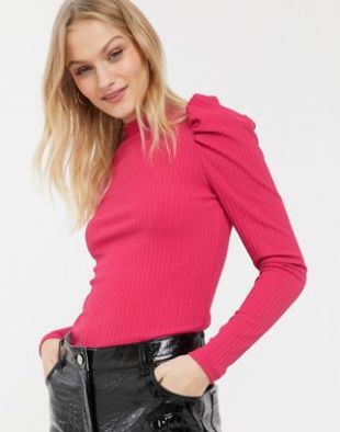 Monki - Top manches longues en jersey avec  manches froncées - Rose | ASOS