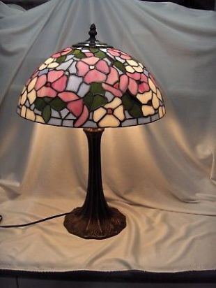 Vintage Table Lamp Tiffany Pink & Blue Flowers
