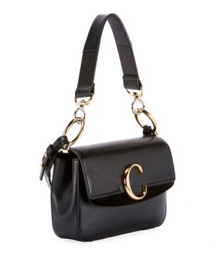 C Small Shiny Calf Leather Shoulder Bag