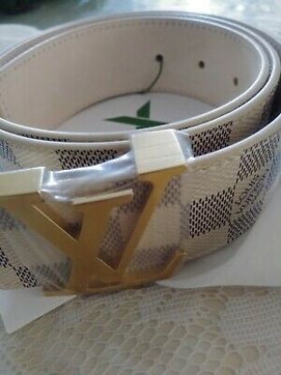 'LV' Initials White Damier Belt