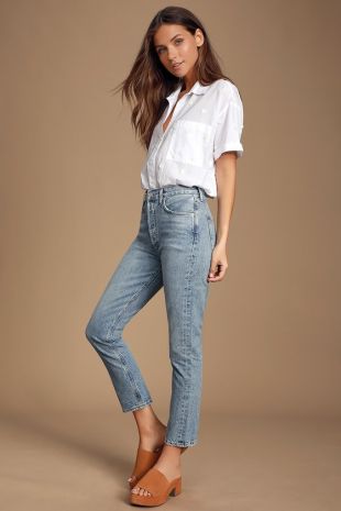 High Rise Straight Cropped Jeans
