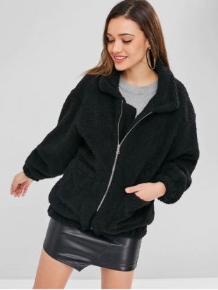 Manteau d'Hiver Zippé Fourré   DARK SLATE BLUE SLATE GRAY CRYSTAL CREAM BLUE GRAY BROWN BEAR COFFEE CAMEL BROWN BLACK RED RED WINE ARMY GREEN
