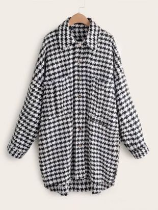 Manteau en tweed à pieds-de-poule avec poche