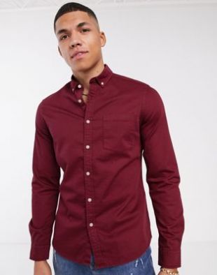 ASOS DESIGN - Chemise en jean stretch cintrée - Bordeaux | ASOS