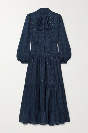 Isabel C Pussy-bow Silk-blend Jacquard Maxi Dress