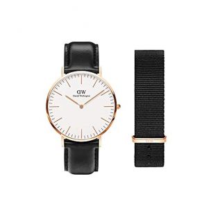 Daniel Wellington Unisex Erwachsene Analog Quarz Uhr mit Leder Armband DW00500002