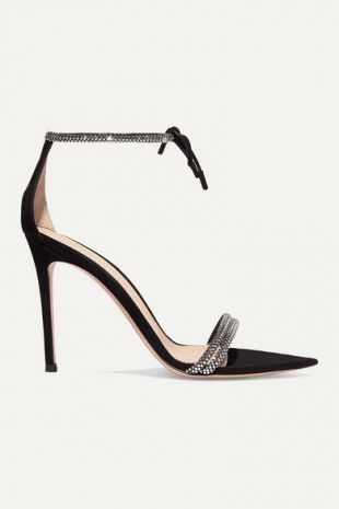 PREMIERE 105 SANDAL IN BLACK SUEDE WITH RHINSTONES