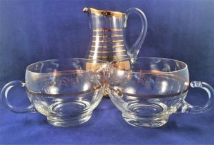 Vintage en verre transparent avec des Accents d’or crémier, sucrier, pichet - propre Design - jantes or - service classique - cadeau pour elle